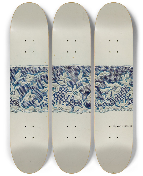 Triptych art skateboard deck of Walter W Jennings Lace Trim by Walter W Jennings