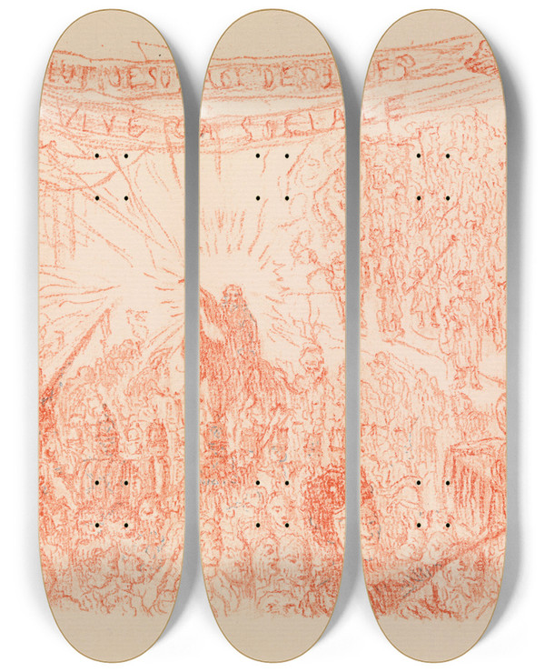 Triptych art skateboard deck of James Ensor Entry Into Jerusalem by James Ensor (1860-1949)