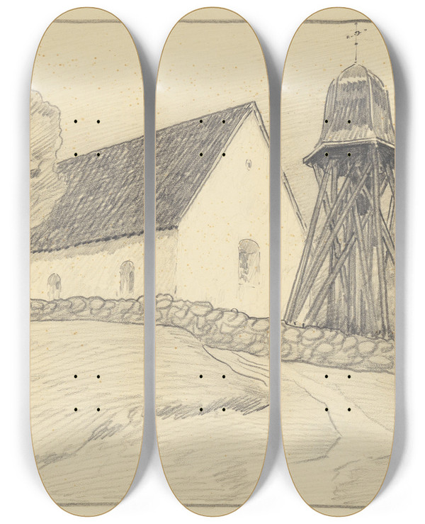Triptych art skateboard deck of Ferdinand Boberg Forssa_2 by Ferdinand Boberg (1860-1946)