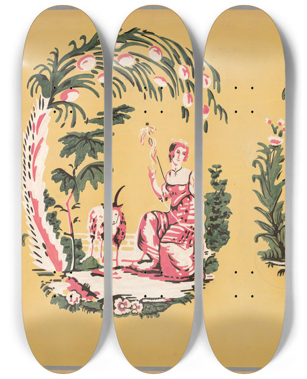 Triptych art skateboard deck of Harold Merriam Bandbox Design_2 by Harold Merriam