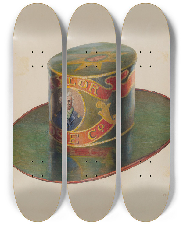 Triptych art skateboard deck of Samuel W Ford Firemans Hat by Samuel W Ford