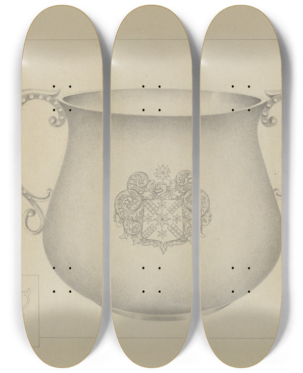 Triptych art skateboard deck of Amelia Tuccio Silver Caudle Cup by Amelia Tuccio (20-)