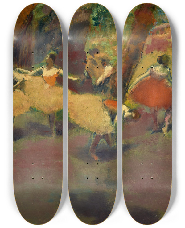 Triptych art skateboard deck of Edgar Degas Before The Performance by Edgar Degas (1834-1917)