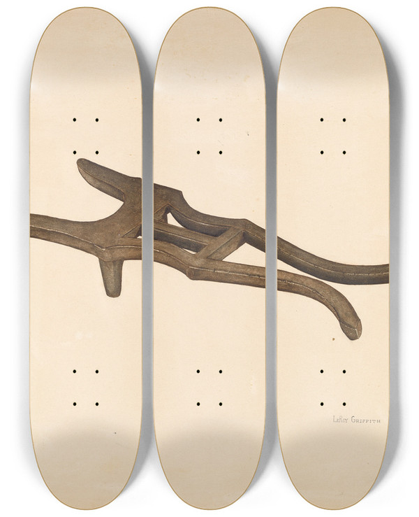 Triptych art skateboard deck of Leroy Griffith Bootjack by Leroy Griffith