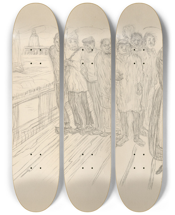 Triptych art skateboard deck of James Ensor De Vissers De Ellendelingen by James Ensor (1860-1949)