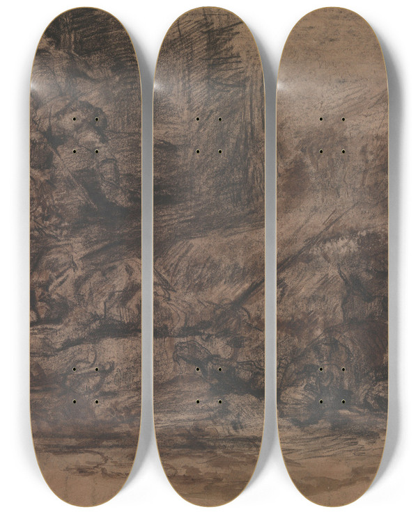 Triptych art skateboard deck of James Ensor Don Quixote_23 by James Ensor (1860-1949)