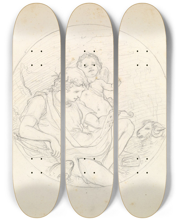 Triptych art skateboard deck of Frederic Leighton Cupid And A Shepherd by Frederic Leighton (1830-1896)