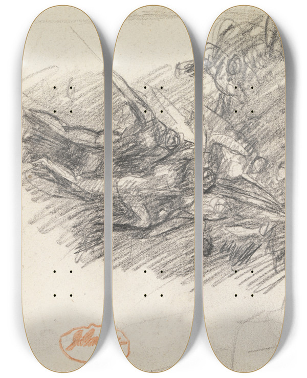 Triptych art skateboard deck of George Romney Figure Composition Study_3 by George Romney (1734-1802)