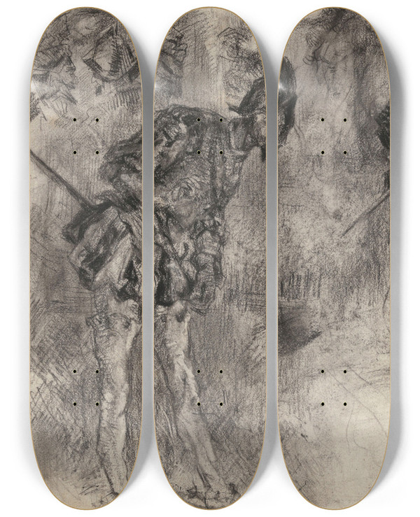 Triptych art skateboard deck of James Ensor Don Quixote_31 by James Ensor (1860-1949)