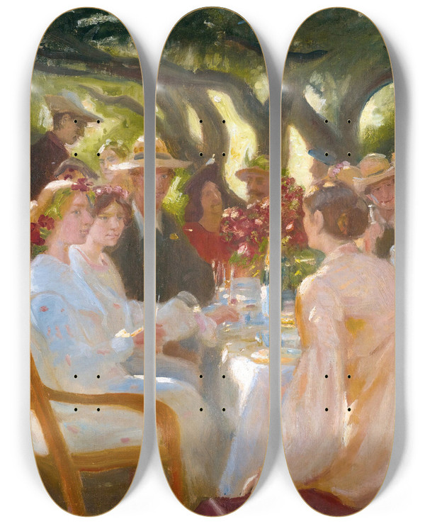 Triptych art skateboard deck of Michael Ancher The Actors Lunch Skagen by Michael Ancher (1849-1927)