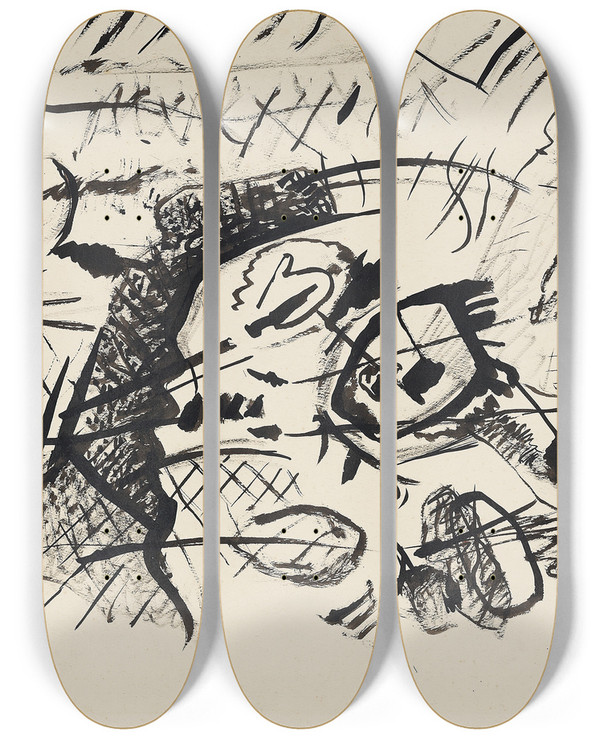 Triptych art skateboard deck of Wassily Kandinsky Draft For Composition Vii Ii by Wassily Kandinsky (1866-1944)