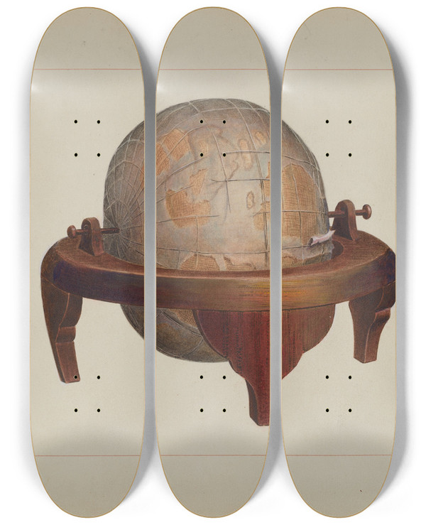 Triptych art skateboard deck of Edward L Loper Globe by Edward L Loper (1916-2011)