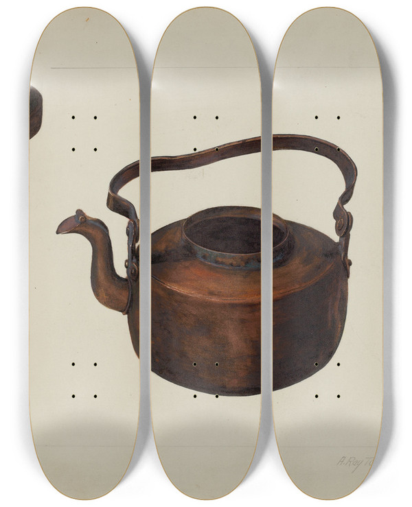 Triptych art skateboard deck of Ar Tolman Copper Kettle by A R Tolman