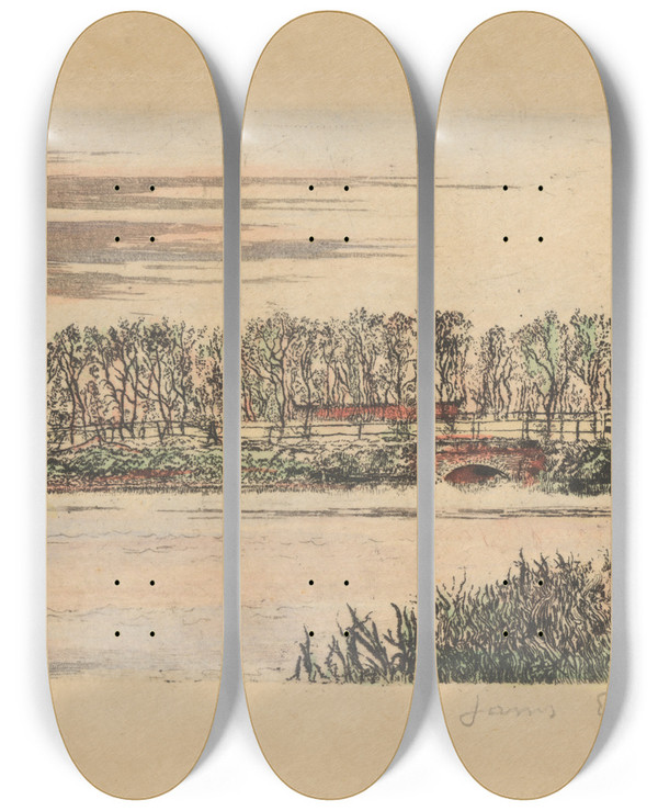 Triptych art skateboard deck of James Ensor De Brug Van Het Bos Te Oostende by James Ensor (1860-1949)
