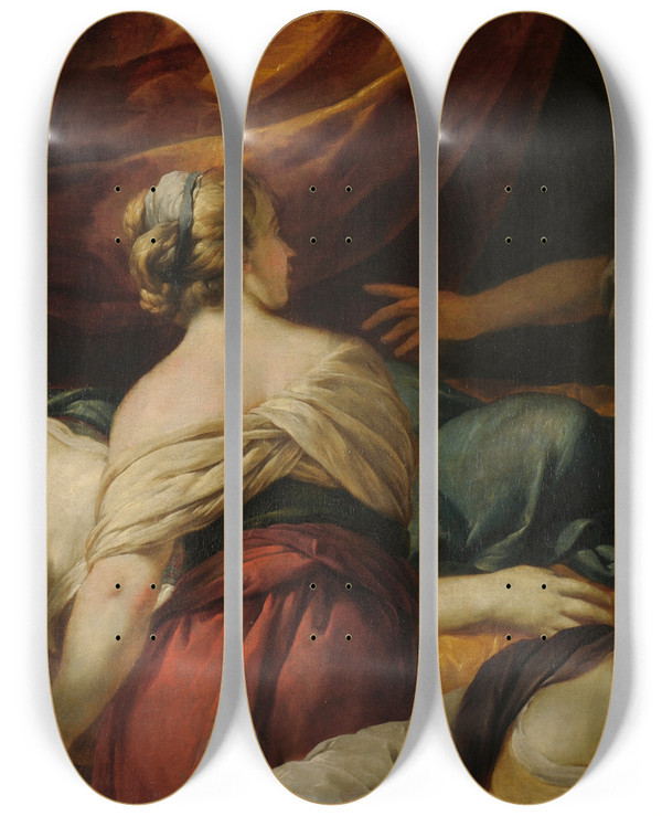 Triptych art skateboard deck of Jacques Blanchard La Mort De Cloptre by Jacques Blanchard (1600-1638)