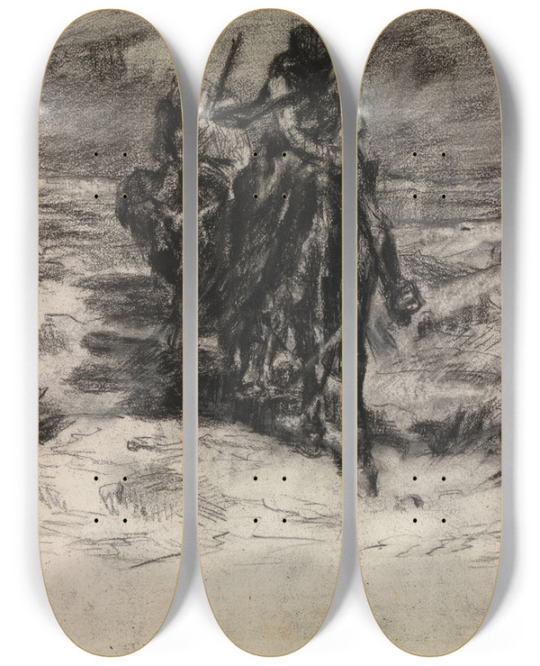 Triptych art skateboard deck of James Ensor Don Quixote_14 by James Ensor (1860-1949)