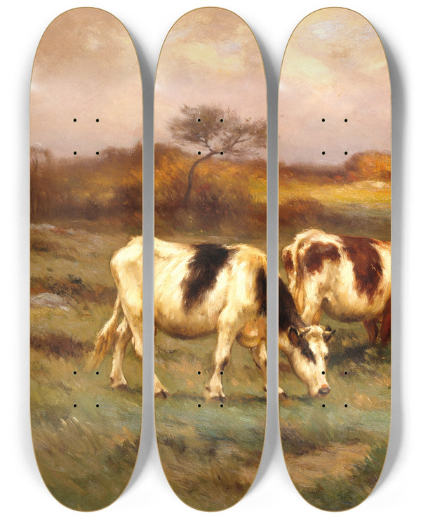 Triptych art skateboard deck of Carleton Wiggins The Pasture Lot_1 by Carleton Wiggins (1848-1932)