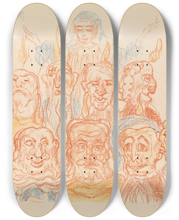 Triptych art skateboard deck of James Ensor The Holy Ghost Enlightens The Apostles by James Ensor (1860-1949)