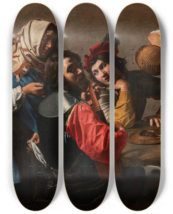 Triptych art skateboard deck of Valentin De Boulogne The Concert by Valentin De Boulogne (1594-1632)