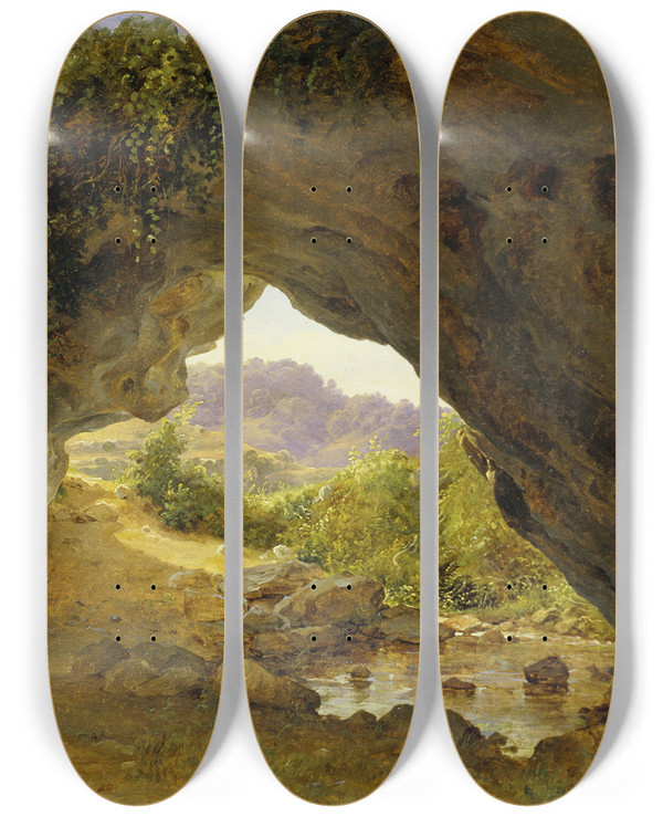Triptych art skateboard deck of Carl Morgenstern Arched Rocks By Civitella Ii by Carl Morgenstern (1811-1893)
