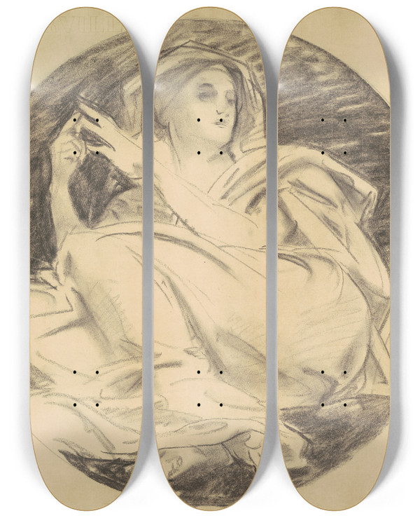 Triptych art skateboard deck of John Singer Sargent Studies For Astronomy by John Singer Sargent (1856-1925)