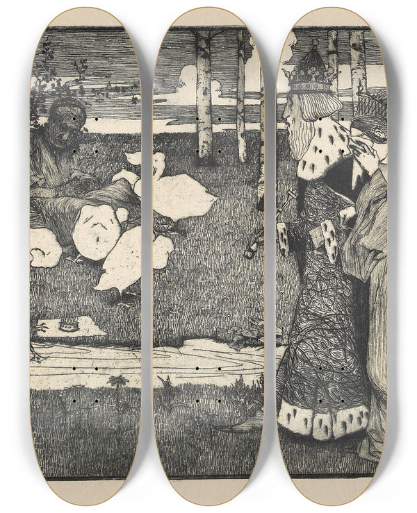 Triptych art skateboard deck of Heinrich Vogeler Froschknig by Heinrich Vogeler (1872-1942)