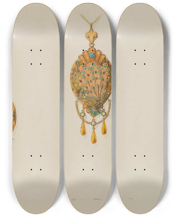 Triptych art skateboard deck of John H Tercuzzi Brooch_3 by John H Tercuzzi