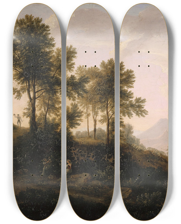 Triptych art skateboard deck of Jakob Christoph Miville Italian Landscape by Jakob Christoph Miville (1786-1836)