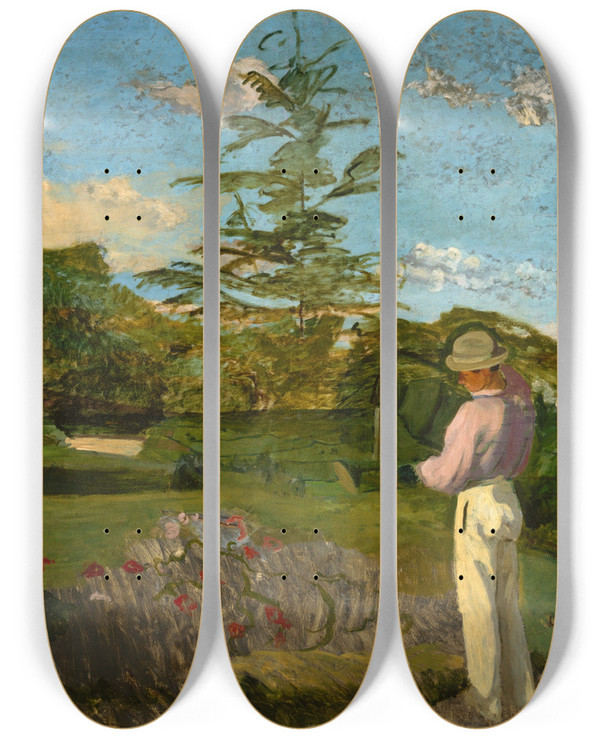Triptych art skateboard deck of Frdric Bazille The Little Gardener by Frederic Bazille (1841-1870)