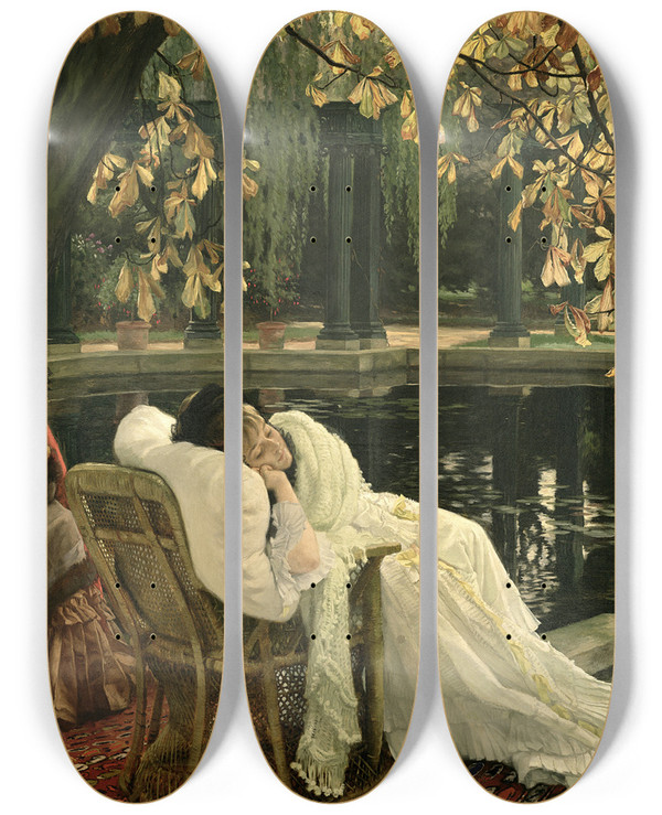 Triptych art skateboard deck of James Tissot A Convalescent by James Tissot (1836-1902)