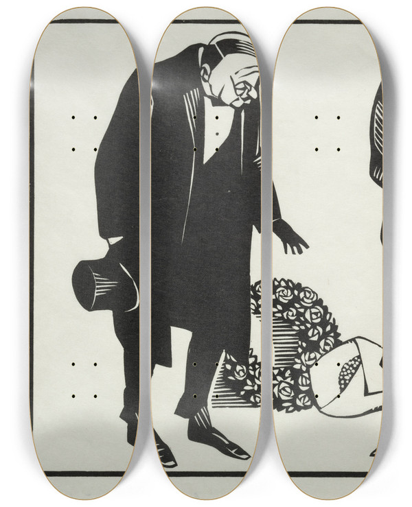 Triptych art skateboard deck of Hermann Paul Vous Voulez Accompagner Pied Le Corps De Votre Oui Cest Une Occasion De Marche Un Peu by Hermann Paul (1864-1940)