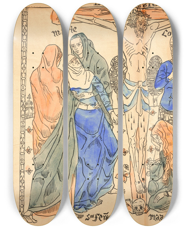 Triptych art skateboard deck of Emile Bernard La Passion by Emile Bernard (1868-1941)