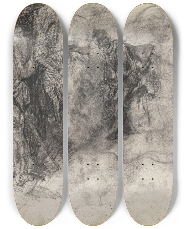 Triptych art skateboard deck of James Ensor Don Quixote Head by James Ensor (1860-1949)