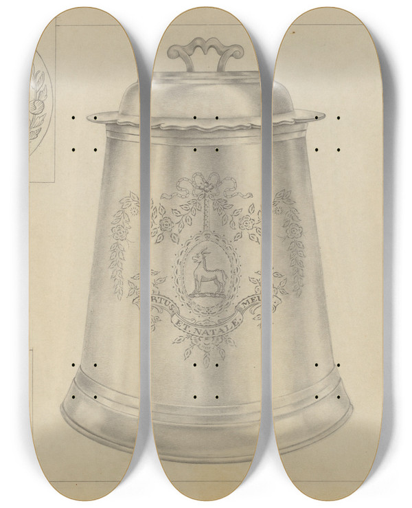 Triptych art skateboard deck of Isidore Steinberg Silver Tankard_2 by Isidore Steinberg (20-)