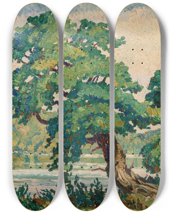 Triptych art skateboard deck of Birger Sandzn Little Arkansas River by Birger Sandzen (1871-1954)