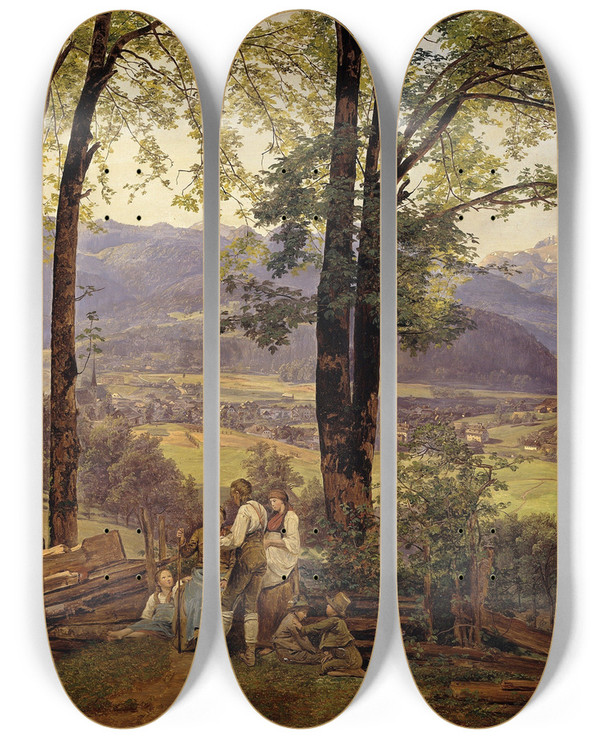 Triptych art skateboard deck of Ferdinand Georg Waldmller View Of Ischl by Ferdinand Georg Waldmuller (1793-1865)