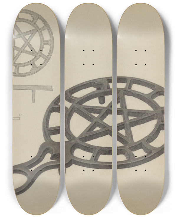 Triptych art skateboard deck of Gordon Sanborn Pa German Flatiron Holder_3 by Gordon Sanborn
