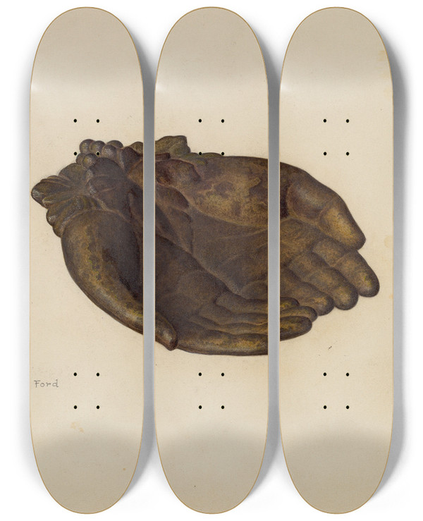Triptych art skateboard deck of Mildred Ford Visiting Card Tray by Mildred Ford (20-)