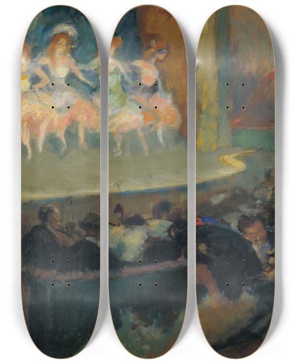 Triptych art skateboard deck of Ricard Canals I Llamb Caf Concert by Ricard Canals I Llambi (1876-1931)
