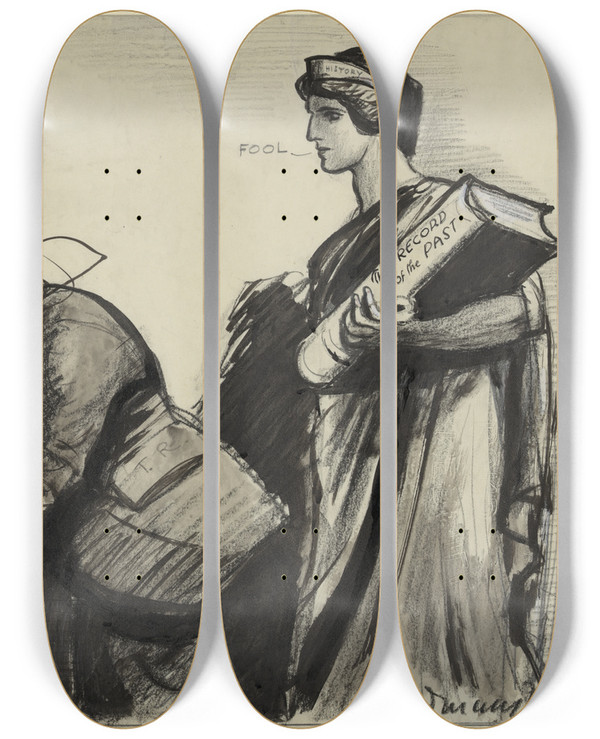 Triptych art skateboard deck of Boardman Robinson Suppress Them by Boardman Robinson (1876-1952)