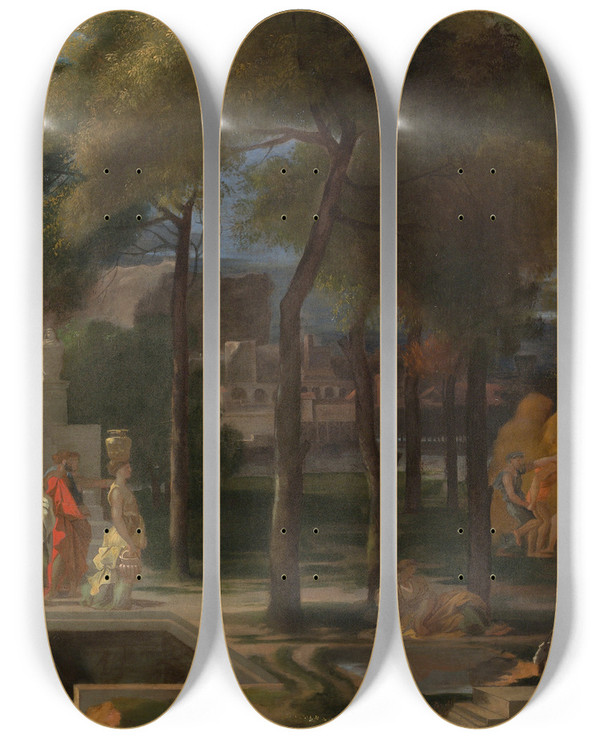 Triptych art skateboard deck of Sbastien Bourdon A Classical Landscape by Sebastien Bourdon (1616-1671)