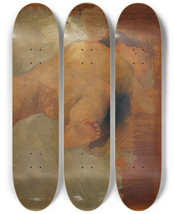 Triptych art skateboard deck of Gabriel Ferrier Liegender Putto by Gabriel Ferrier (1847-1914)