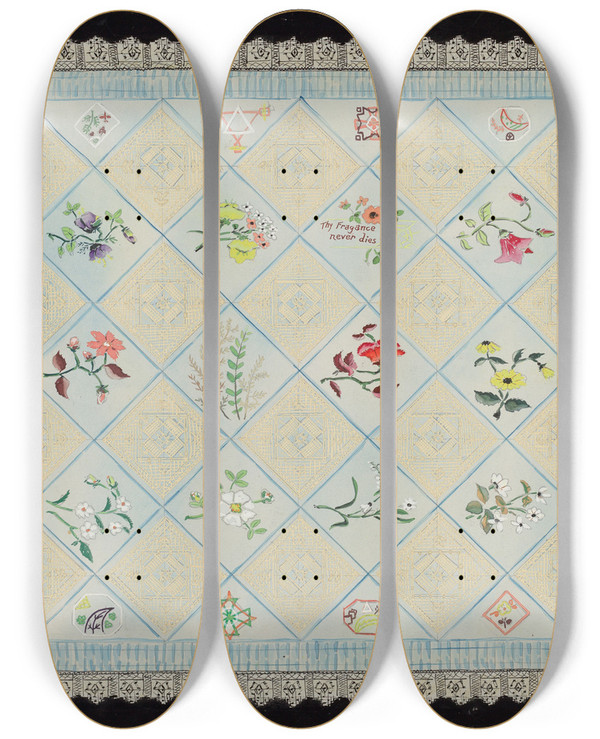 Triptych art skateboard deck of Sebastian Simonet Satin Bedspread by Sebastian Simonet