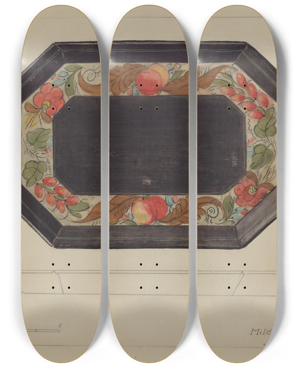 Triptych art skateboard deck of Mildred Ford Toleware Tray by Mildred Ford (20-)