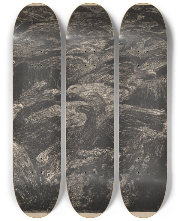 Triptych art skateboard deck of Henri De Groux Groep Roofvogels by Henri de Groux (1867-1930)
