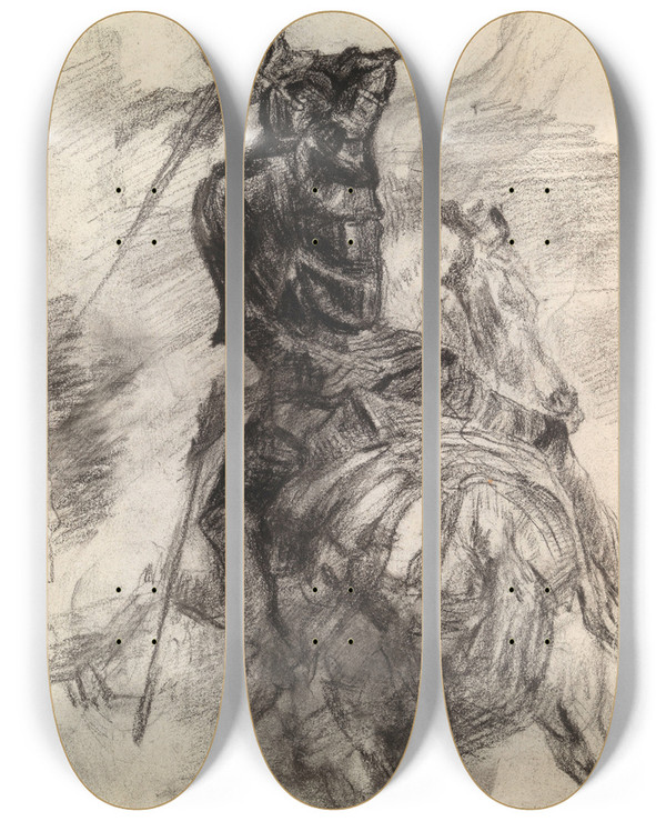 Triptych art skateboard deck of James Ensor Don Quixote_1 by James Ensor (1860-1949)