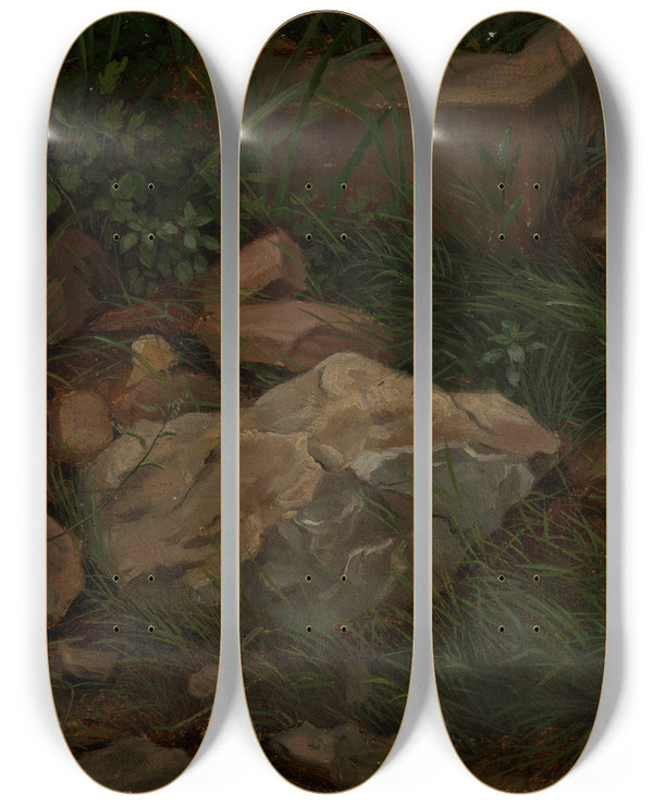Triptych art skateboard deck of Hans Thoma Steine Im Gras by Hans Thoma (1839-1924)