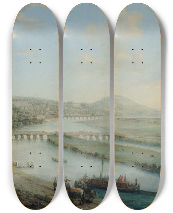 Triptych art skateboard deck of Charleslopold Grevenbroeck Lile Seguin Le Pont De Svres Et Saintcloud by Charles-Lopold Grevenbroeck (1731-1799)