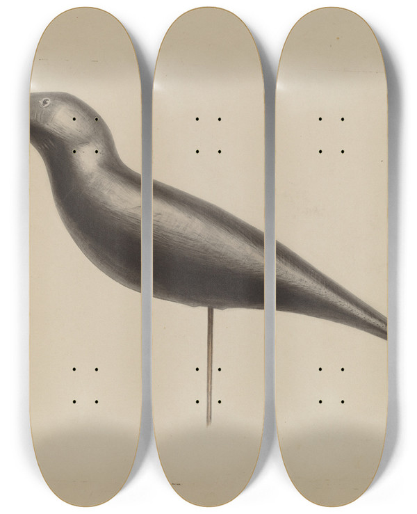 Triptych art skateboard deck of Roberta Spicer Decoy by Roberta Spicer