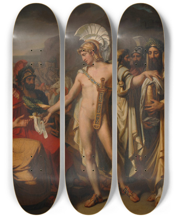 Triptych art skateboard deck of Josephdsir Court Achilles Introduced To Nestor by Joseph-Dsir Court (1797-1865)